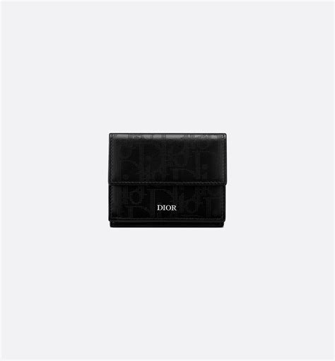 Trifold Wallet Black Dior Oblique Galaxy Leather